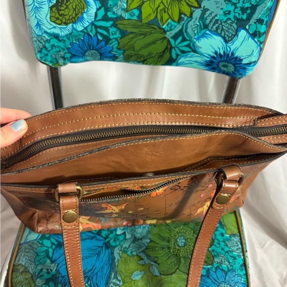 Patricia Nash Poppy Floral Bird Leather Boho Map Tote Bag 14x11x4 - Picture 13 of 14
